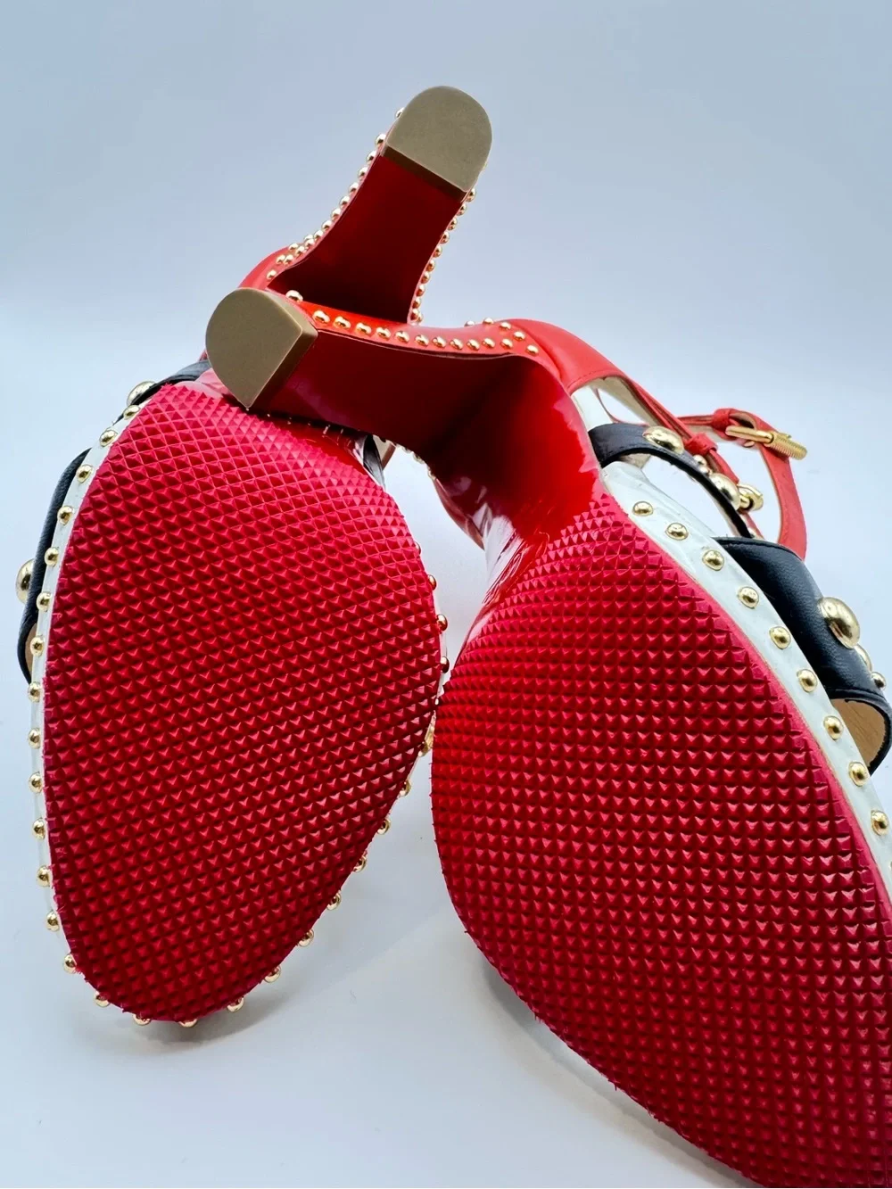 Christian Louboutin Decodame 120 Studded Red Black White Platform Sandals Sz 36